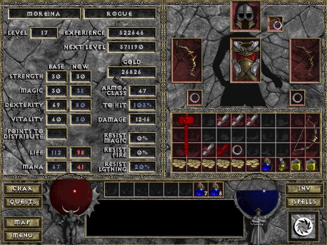 Character stats and inventory screen