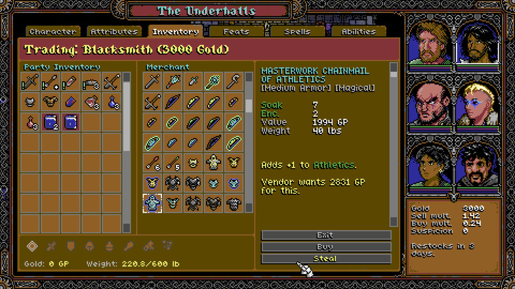 The shop interface